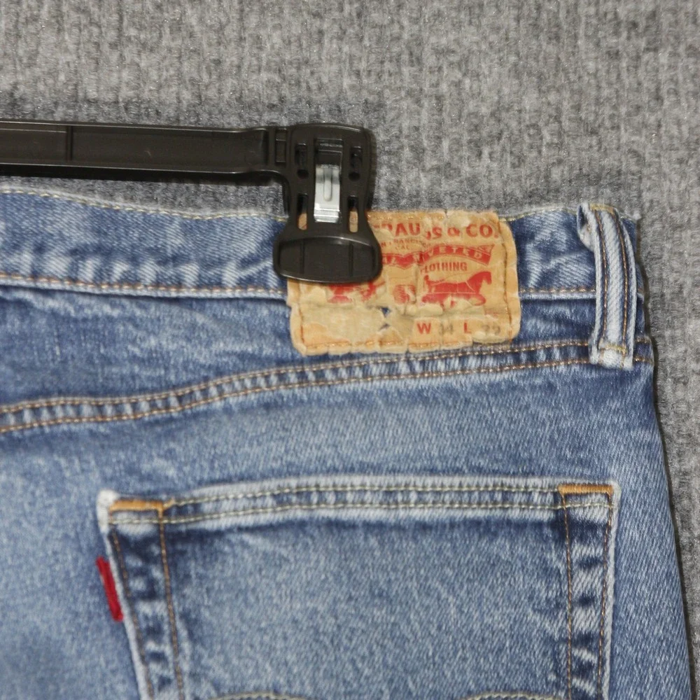 Levis 501 Straight Leg Jeans Men W34 Blue Denim Stretch Classic Casual Blank Tab